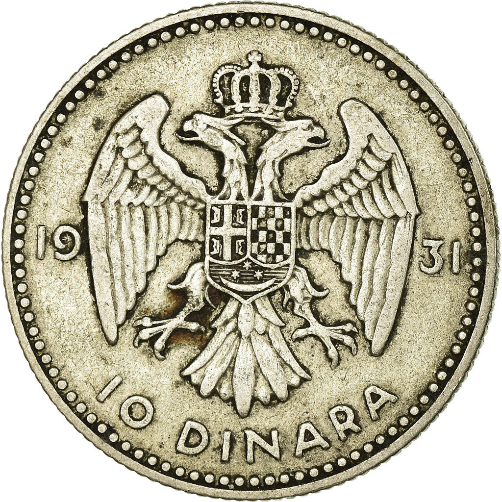 Coin, Yugoslavia, Alexander I, 10 Dinara, 1931, VF(30-35), Silver, KM:10