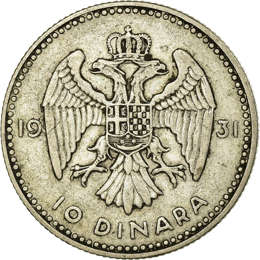Coin, Yugoslavia, Alexander I, 10 Dinara, 1931, VF(30-35), Silver, KM:10