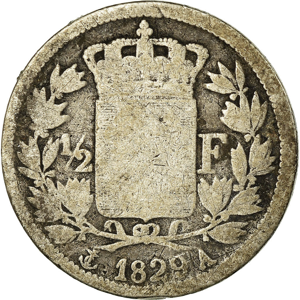 Moneda, Francia, Charles X, 1/2 Franc, 1829, Paris, BC, Plata, KM:723.1