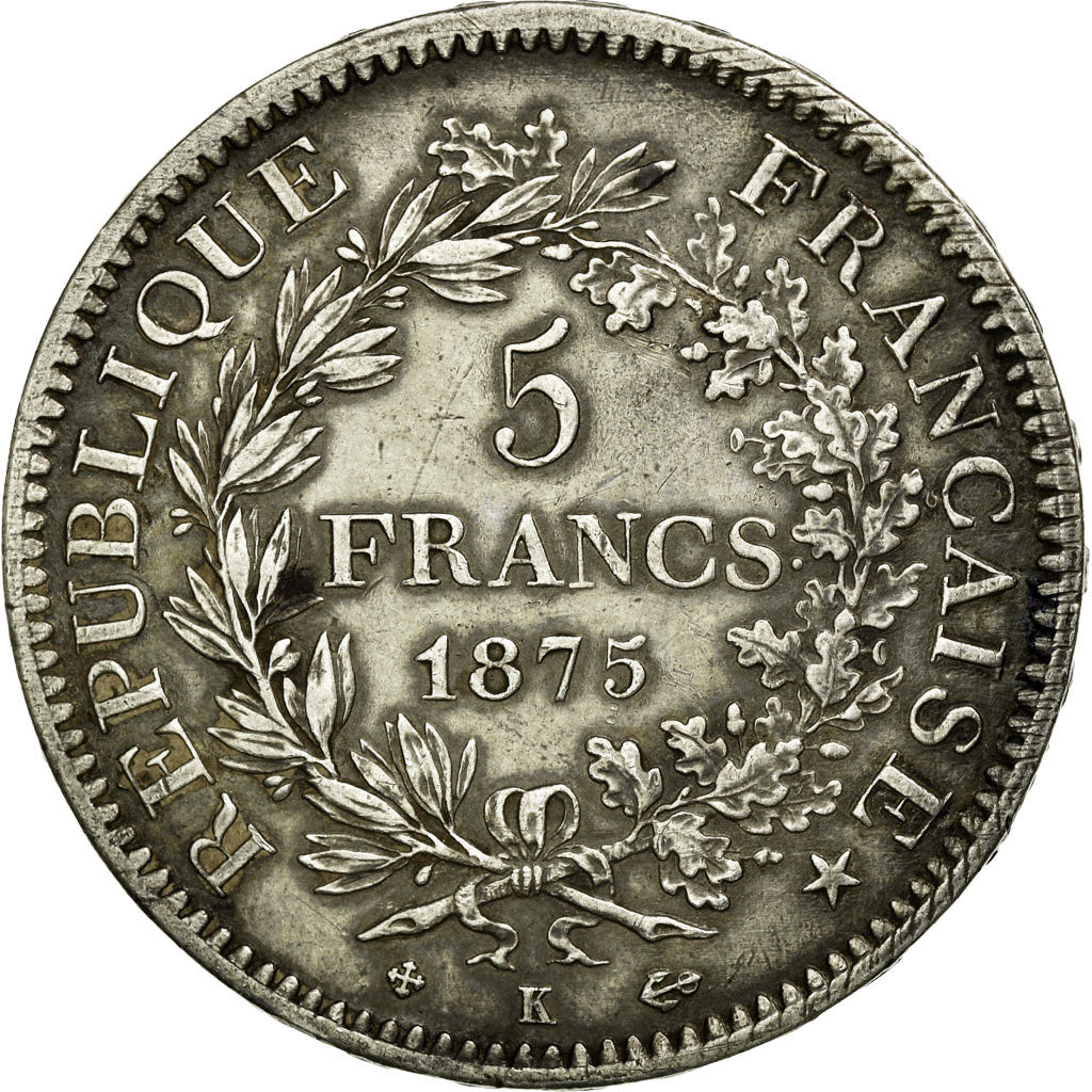 Coin, France, Hercule, 5 Francs, 1875, Bordeaux, VF(30-35), Silver, KM:820.2