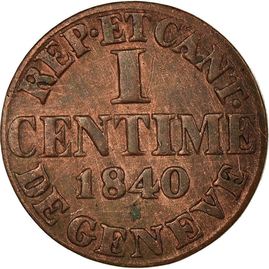 Coin, SWISS CANTONS, GENEVA, Centime, 1840, Bern, EF(40-45), Copper, KM:130