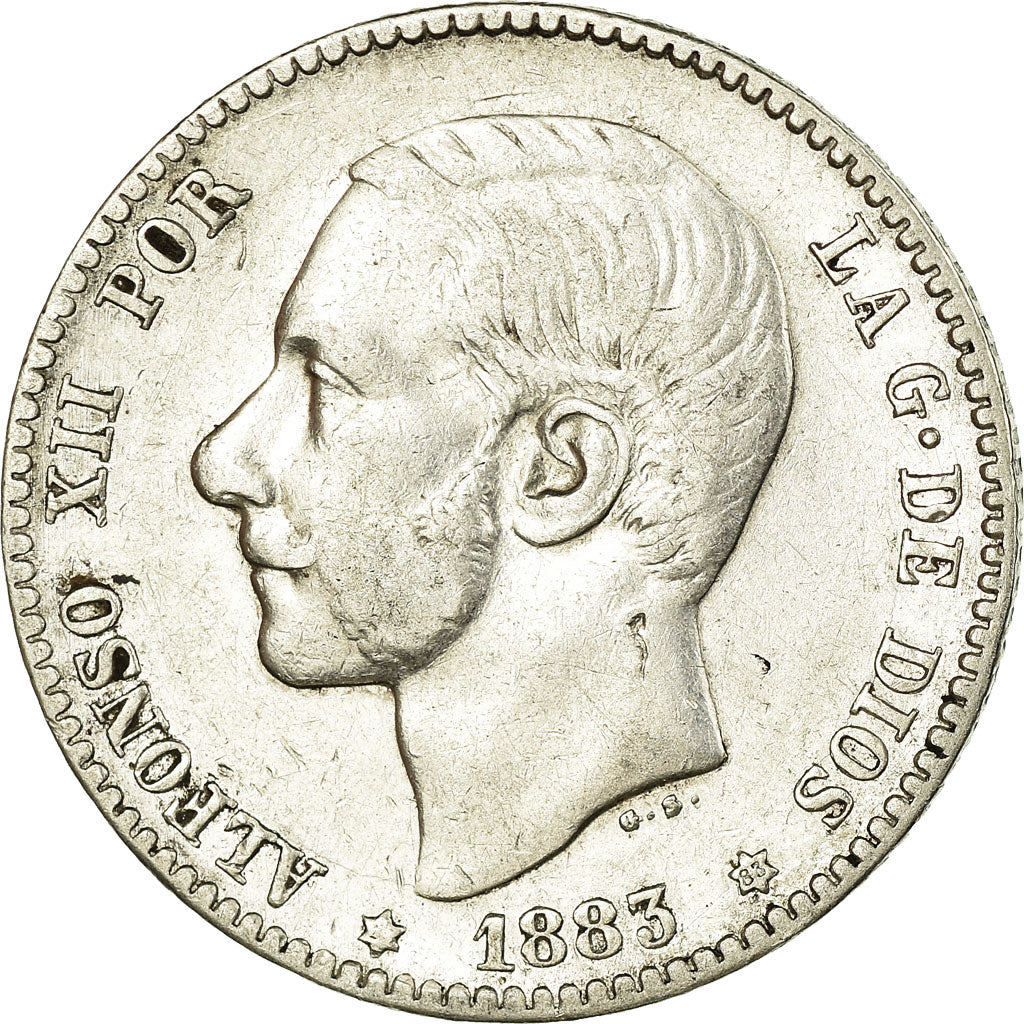 Moeda, Espanha, Alfonso XII, Peseta, 1883, Madrid, EF(40-45), Prata, KM:686