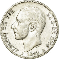 Moeda, Espanha, Alfonso XII, Peseta, 1883, Madrid, EF(40-45), Prata, KM:686