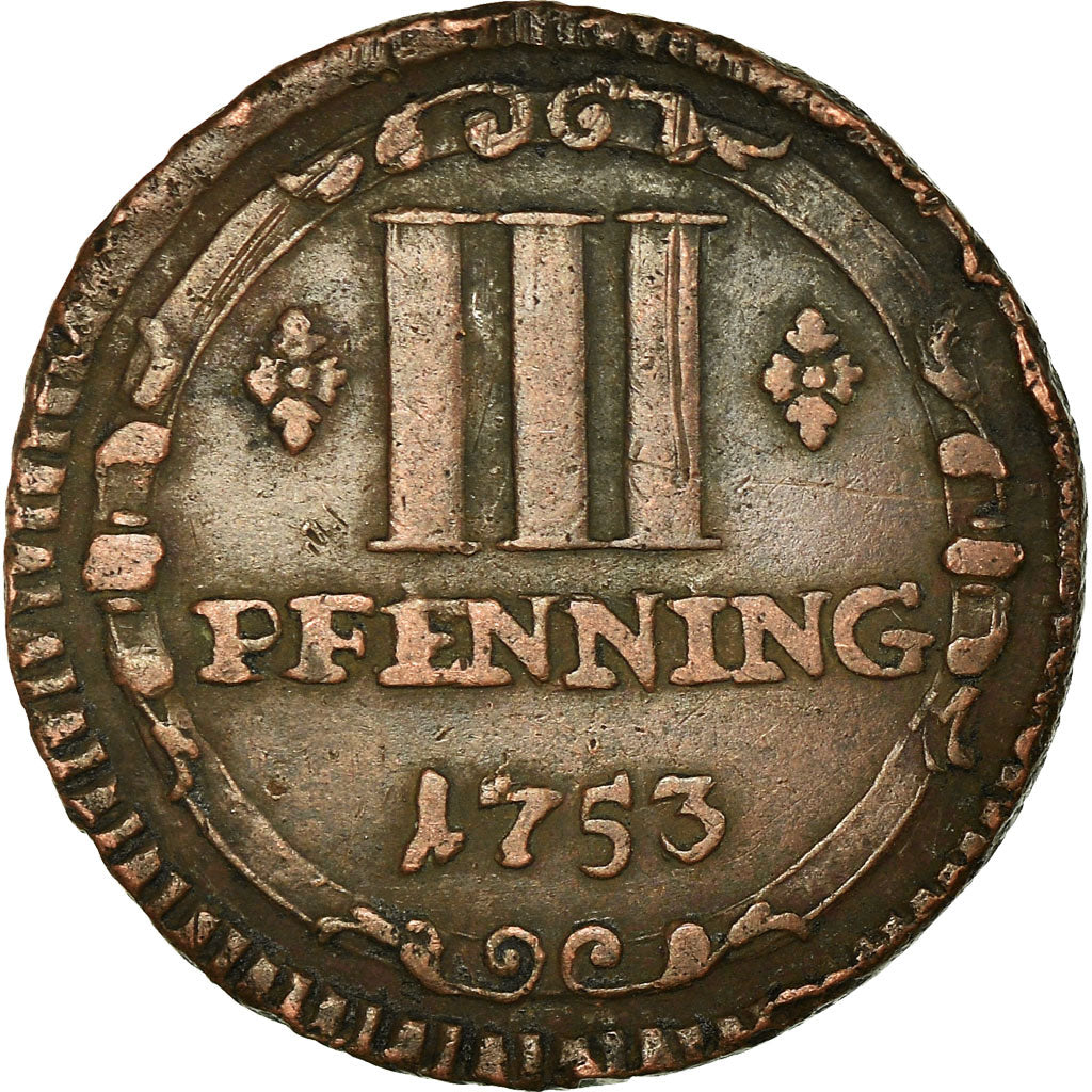 Coin, German States, MUNSTER, 3 Pfenning, 1753, EF(40-45), Copper, KM:430