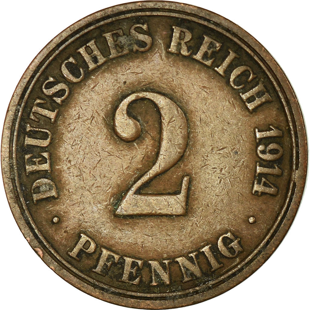 Coin, GERMANY - EMPIRE, Wilhelm II, 2 Pfennig, 1914, Berlin, EF(40-45), Copper