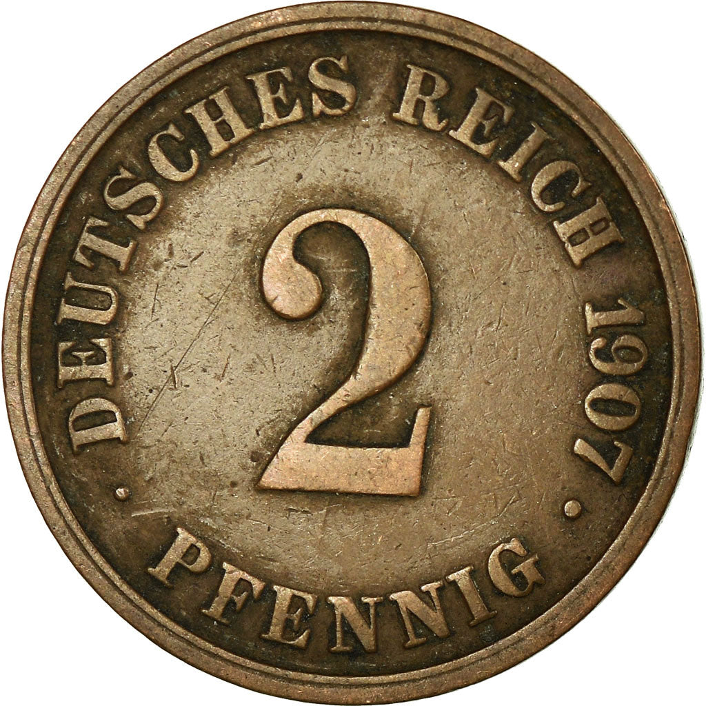 Coin, GERMANY - EMPIRE, Wilhelm II, 2 Pfennig, 1907, Hambourg, EF(40-45)