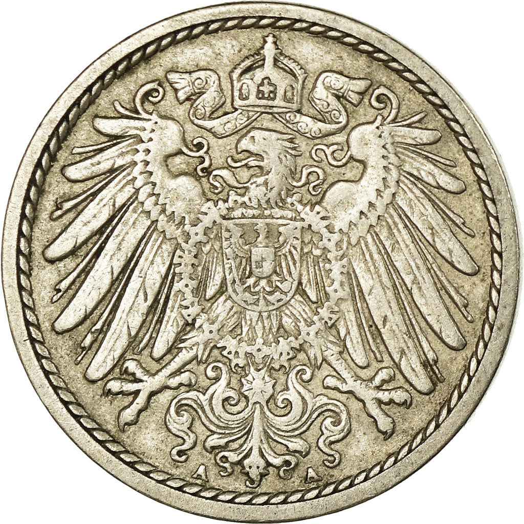 Moneta, GERMANIA - IMPERO, Wilhelm II, 5 Pfennig, 1911, Berlin, BB, Rame-nichel