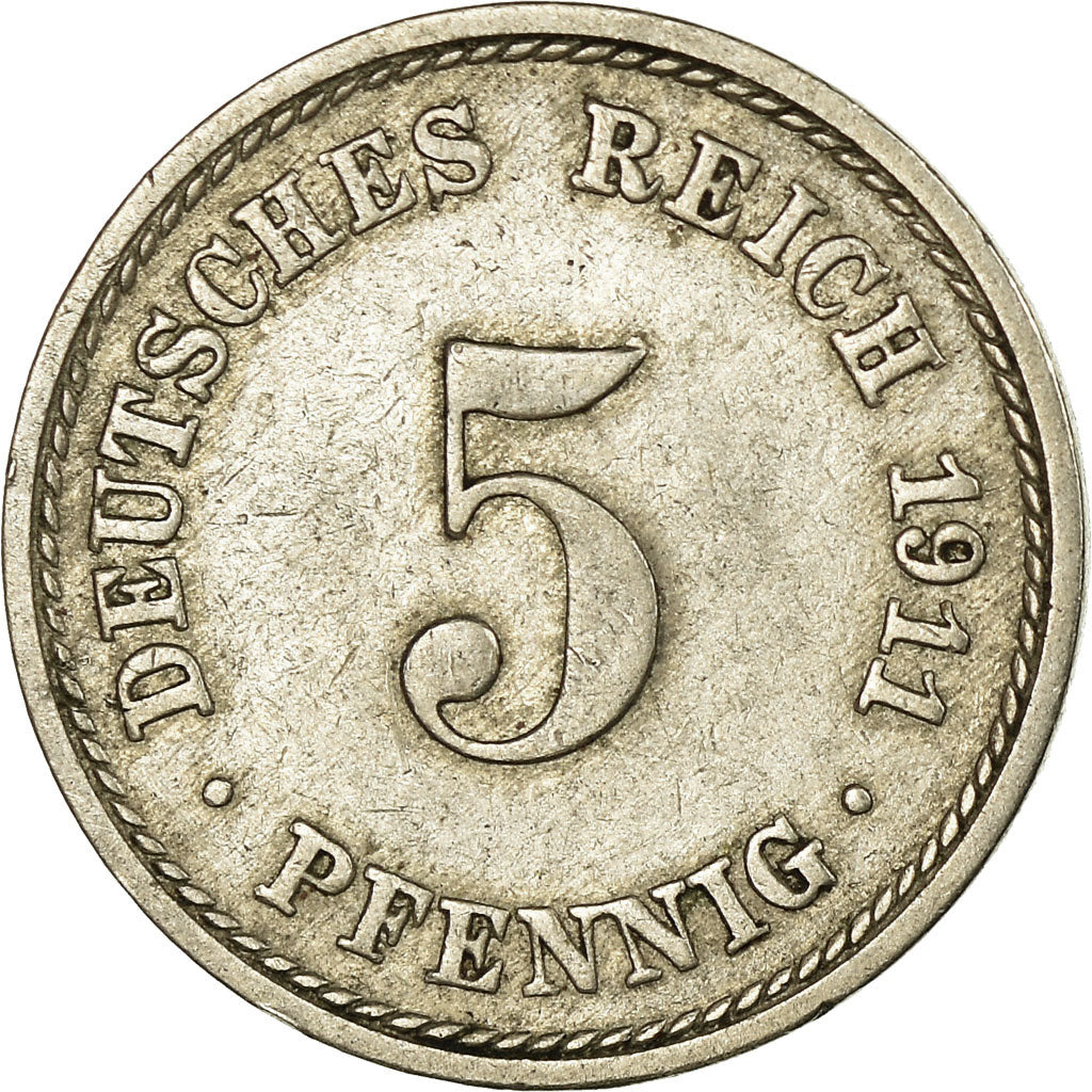 Moneta, GERMANIA - IMPERO, Wilhelm II, 5 Pfennig, 1911, Berlin, BB, Rame-nichel