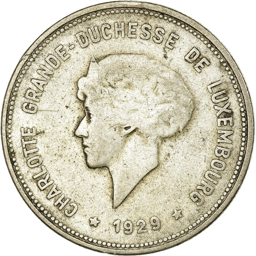 Coin, Luxembourg, Charlotte, 5 Francs, 1929, VF(30-35), Silver, KM:38