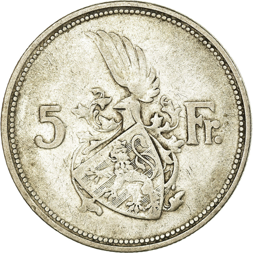 Coin, Luxembourg, Charlotte, 5 Francs, 1929, VF(30-35), Silver, KM:38