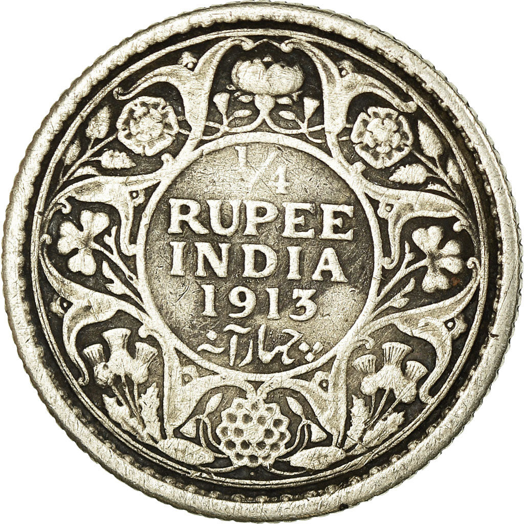 Coin, INDIA-BRITISH, George V, 1/4 Rupee, 1913, VF(20-25), Silver, KM:518