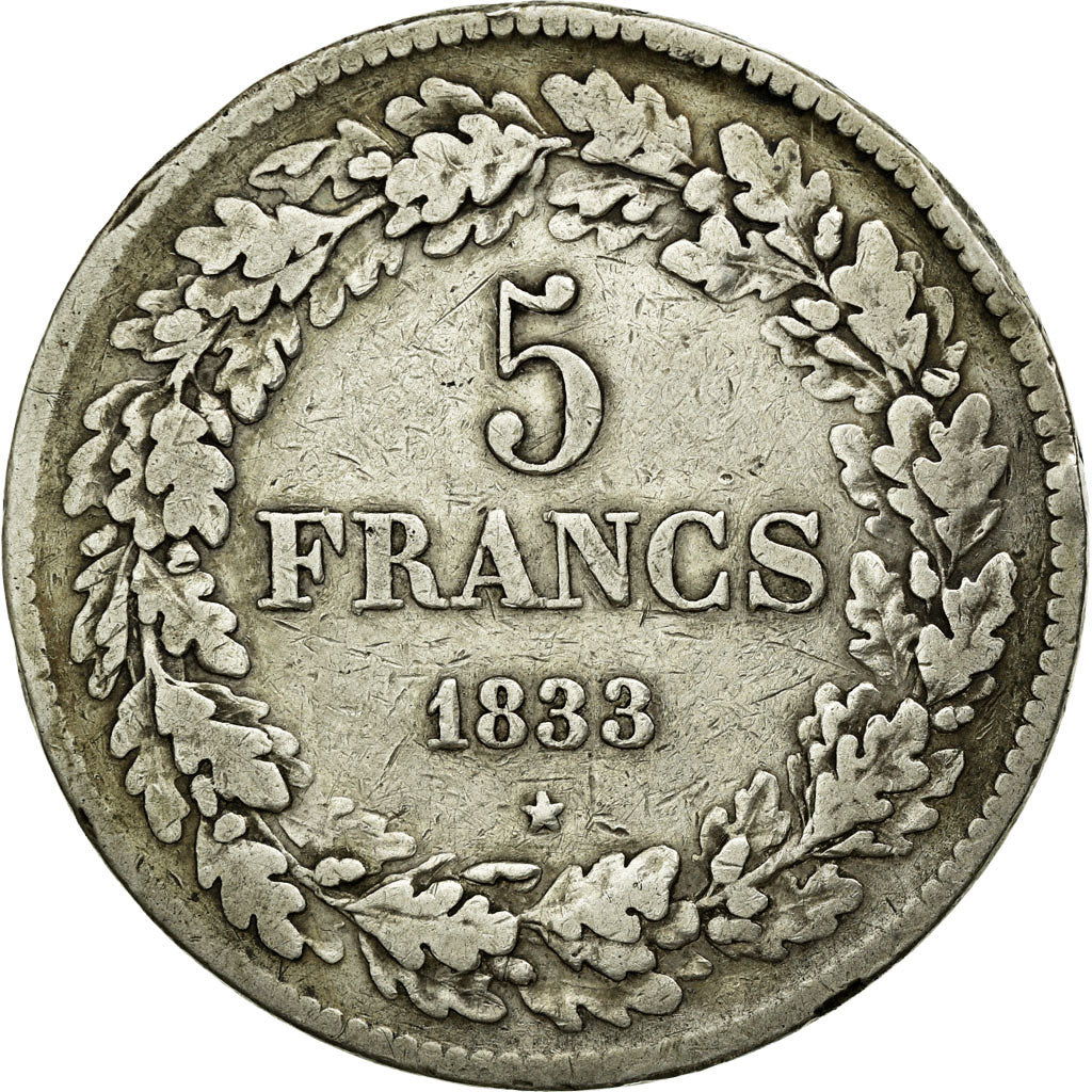 Coin, Belgium, Leopold I, 5 Francs, 5 Frank, 1833, VF(30-35), Silver, KM:3.1