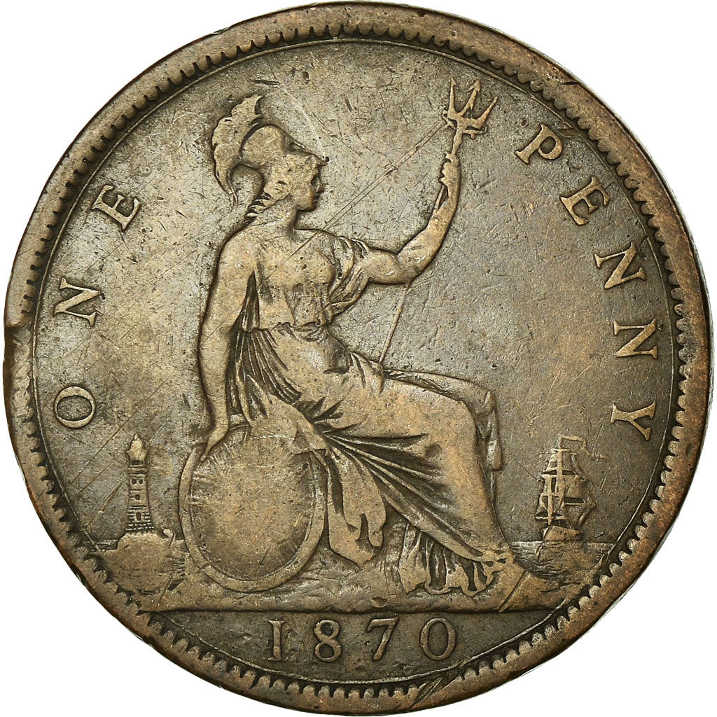 Coin, Great Britain, Victoria, Penny, 1870, VF(20-25), Bronze, KM:749.2