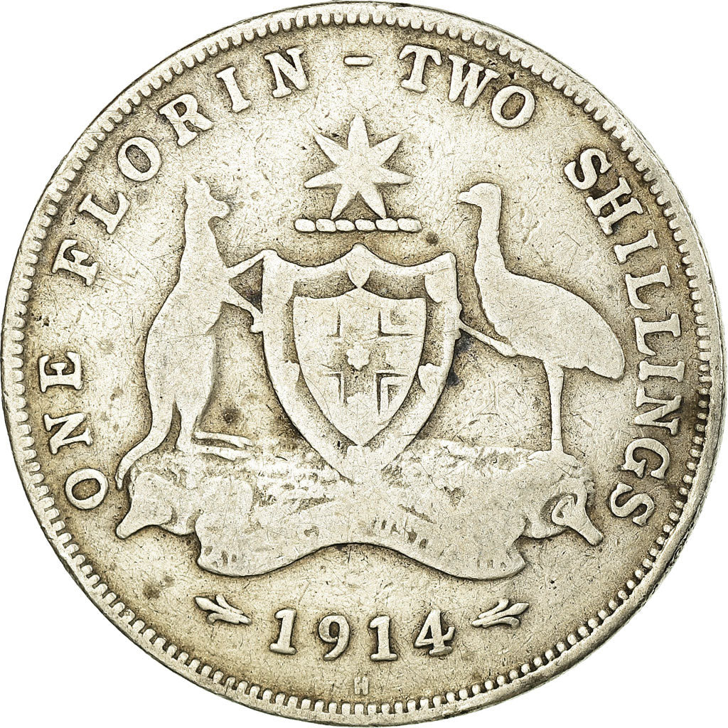 Monnaie, Australie, George V, Florin, 1914, Melbourne, B+, Argent, KM:27