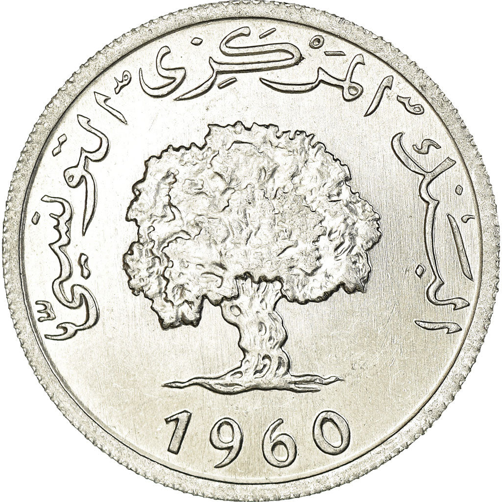 Moeda, Tunísia, 5 Millim, 1960, Paris, MS(60-62), Alumínio, KM:282