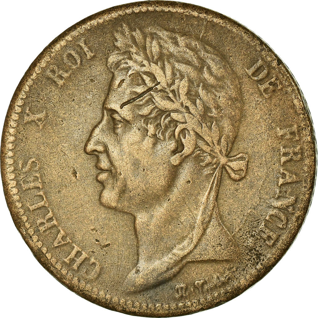 Coin, FRENCH COLONIES, Charles X, 5 Centimes, 1828, Paris, VF(30-35), Bronze