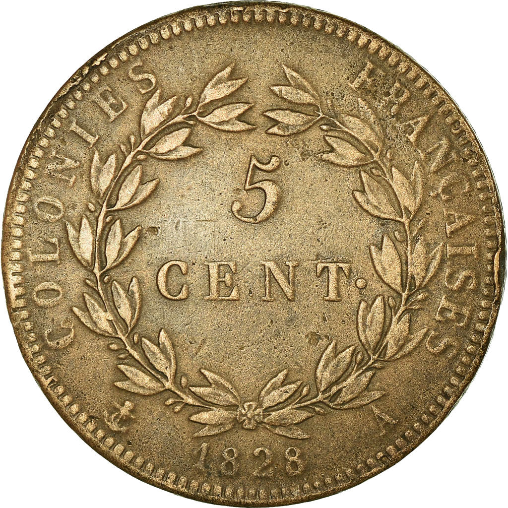 Coin, FRENCH COLONIES, Charles X, 5 Centimes, 1828, Paris, VF(30-35), Bronze