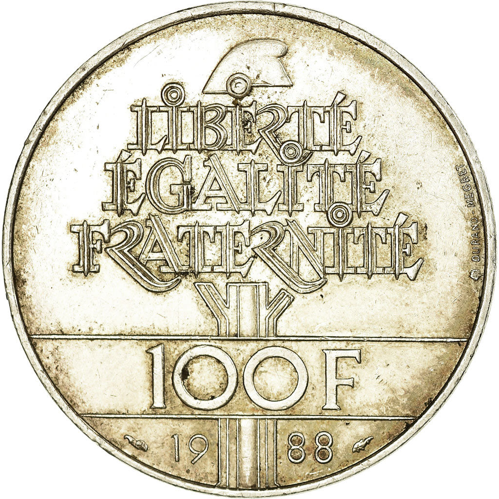 Coin, France, Fraternité, 100 Francs, 1988, EF(40-45), Silver, KM:966