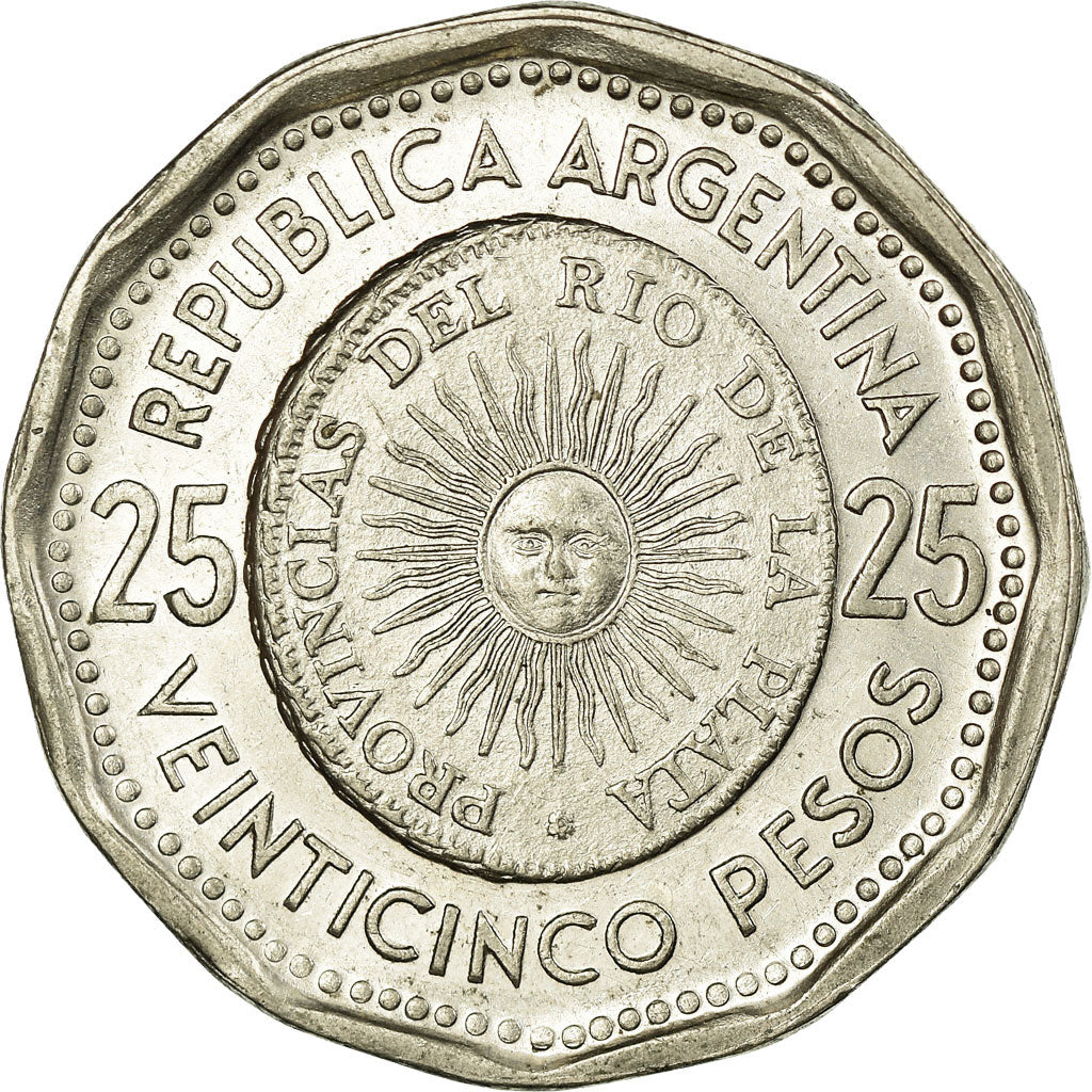 Coin, Argentina, 25 Pesos, 1965, MS(63), Nickel Clad Steel, KM:61