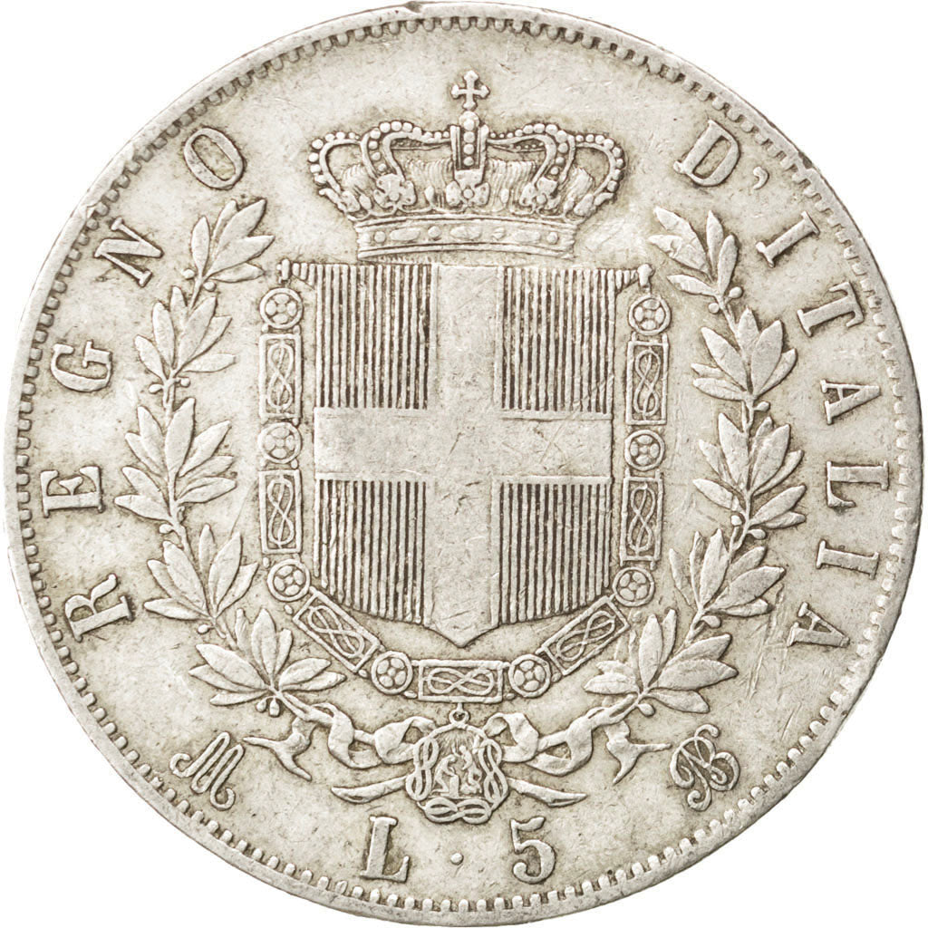 ITALY, 5 Lire, 1870, Milan, KM #8.3, EF(40-45), Silver, 24.94