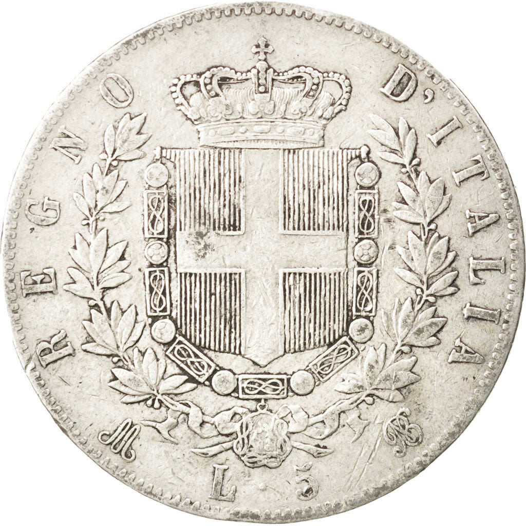 Coin, Italy, Vittorio Emanuele II, 5 Lire, 1871, Milan, VF(30-35), Silver