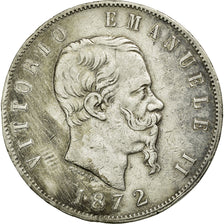 Münze, Italien, 5 Lire, 1872, Milan, S+, Silber, KM:8.3