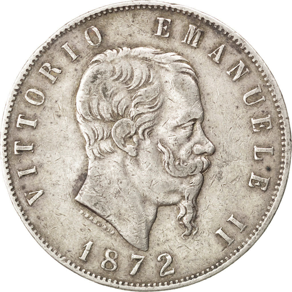 Coin, Italy, 5 Lire, 1872, Milan, VF(30-35), Silver, KM:8.3