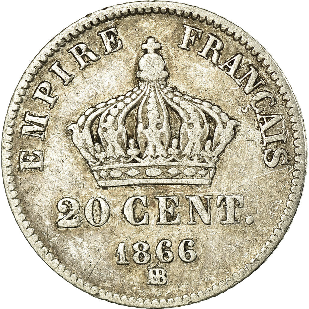 Moeda, França, Napoleon III, Napoléon III, 20 Centimes, 1866, Strasbourg