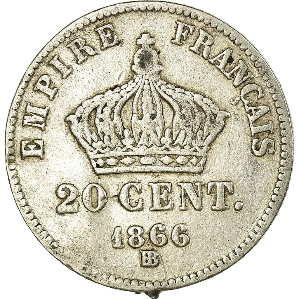 Moeda, França, Napoleon III, Napoléon III, 20 Centimes, 1866, Strasbourg