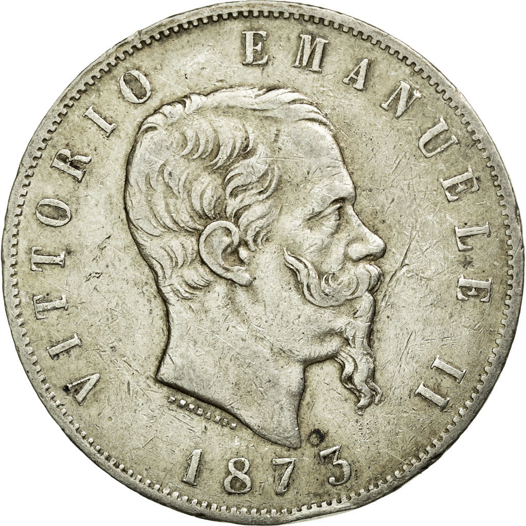 Coin, Italy, Vittorio Emanuele II, 5 Lire, 1873, Milan, EF(40-45), Silver