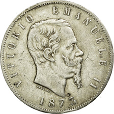 Coin, Italy, Vittorio Emanuele II, 5 Lire, 1873, Milan, EF(40-45), Silver