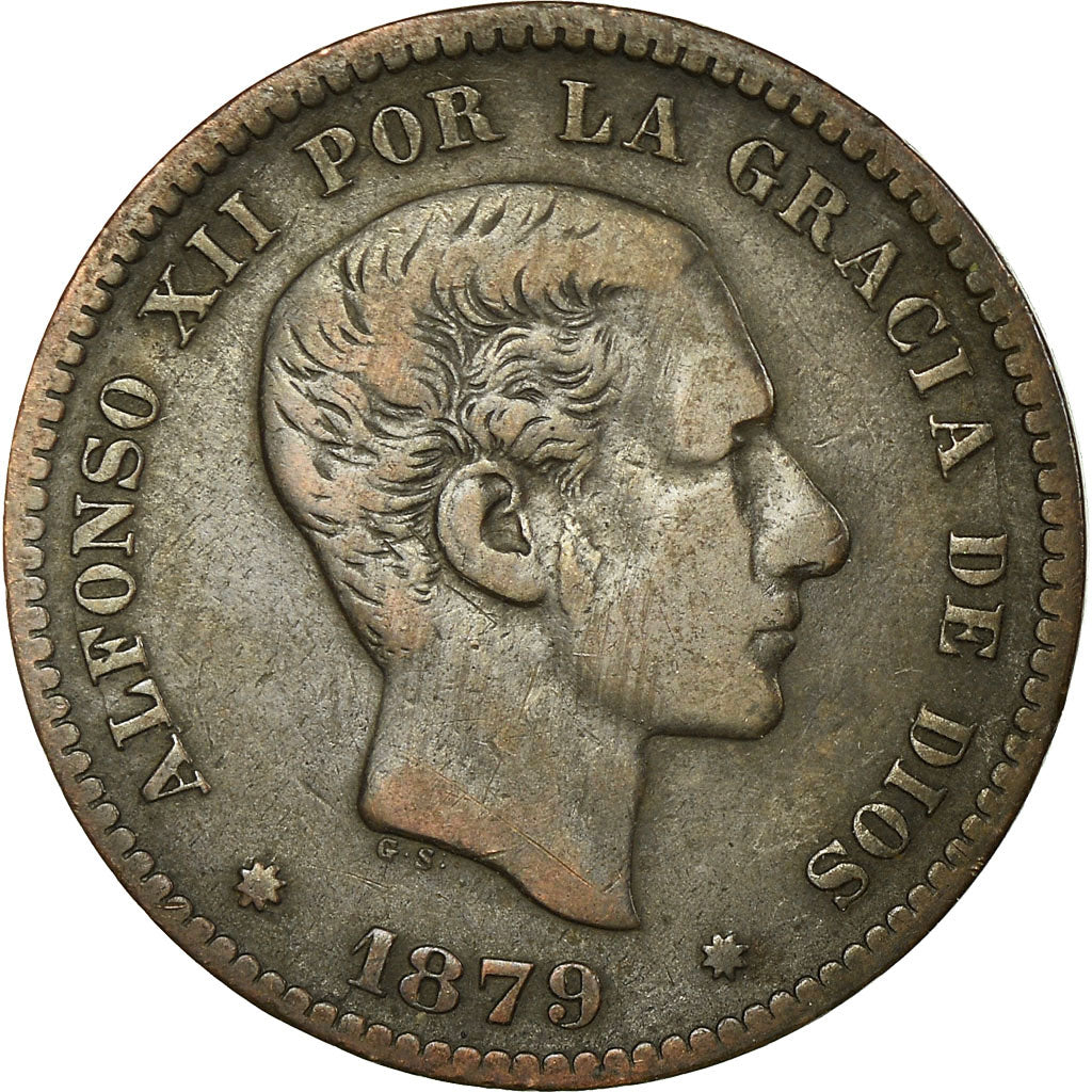 Coin, Spain, Alfonso XII, 5 Centimos, 1879, Madrid, EF(40-45), Bronze, KM:674