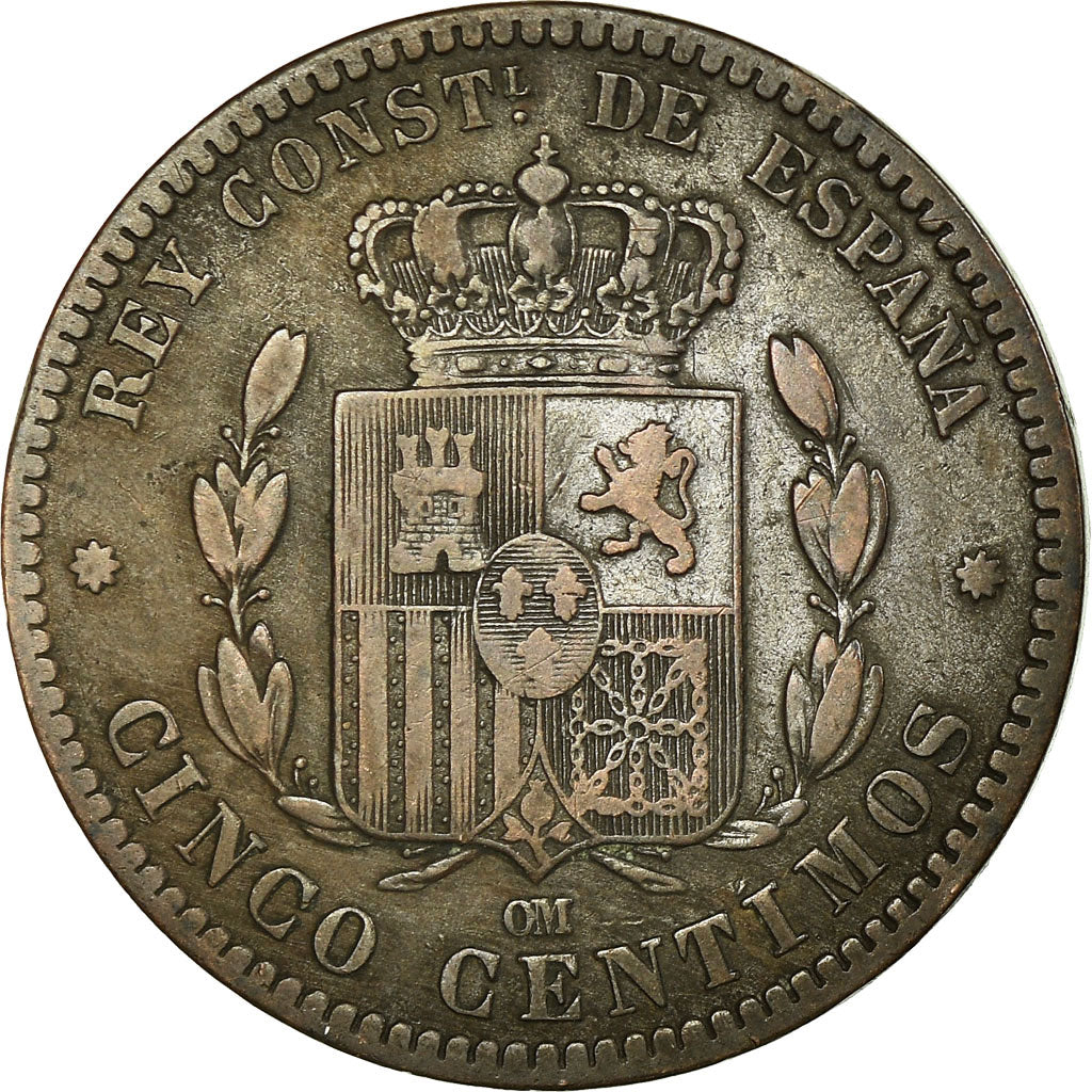 Coin, Spain, Alfonso XII, 5 Centimos, 1879, Madrid, EF(40-45), Bronze, KM:674