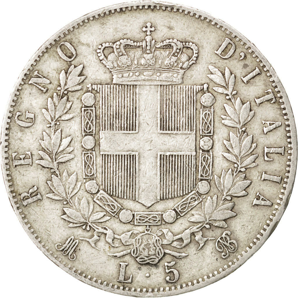 ITALY, 5 Lire, 1873, Milan, KM #8.3, VF(30-35), Silver, 24.85