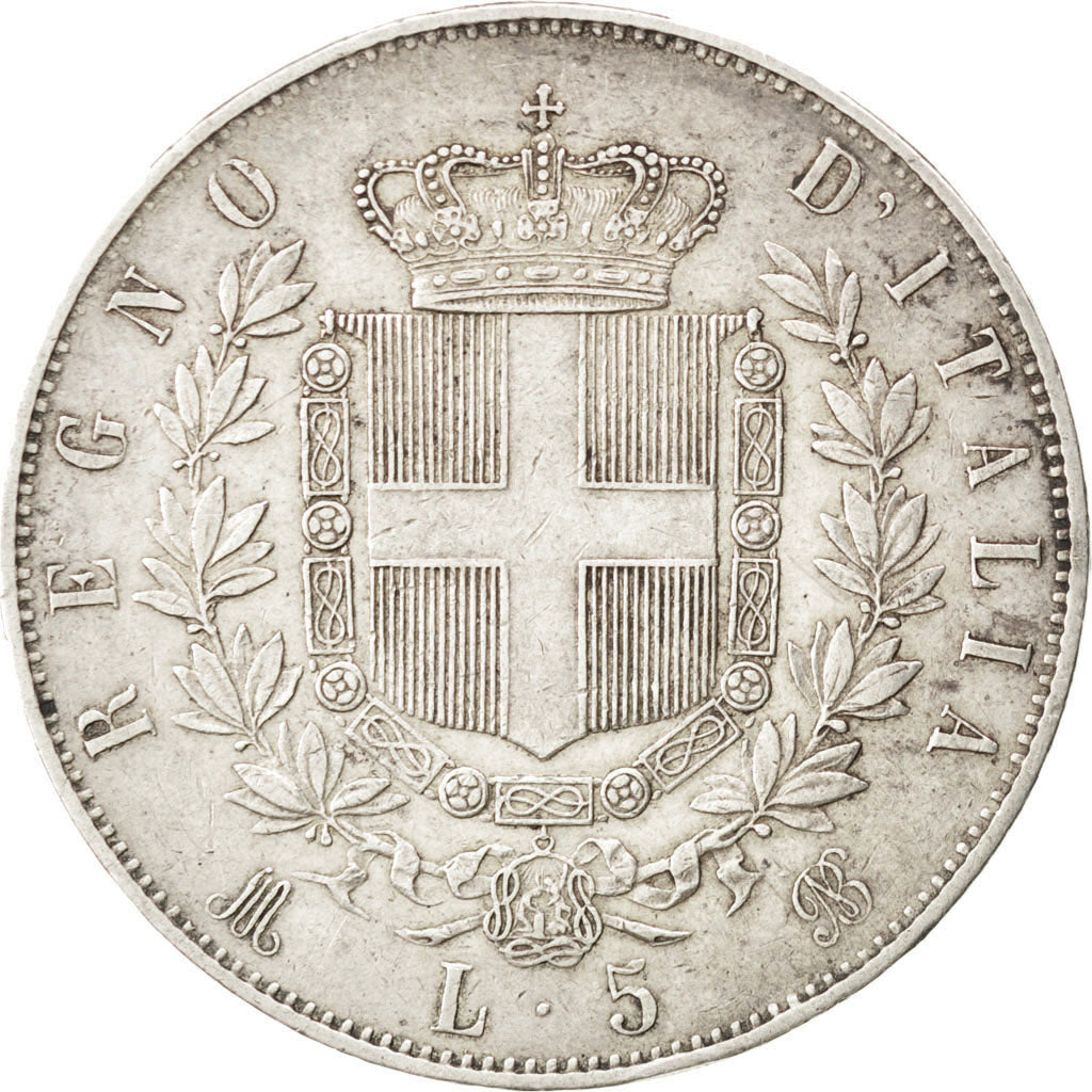 ITALY, 5 Lire, 1874, Milan, KM #8.3, VF(30-35), Silver, 24.94