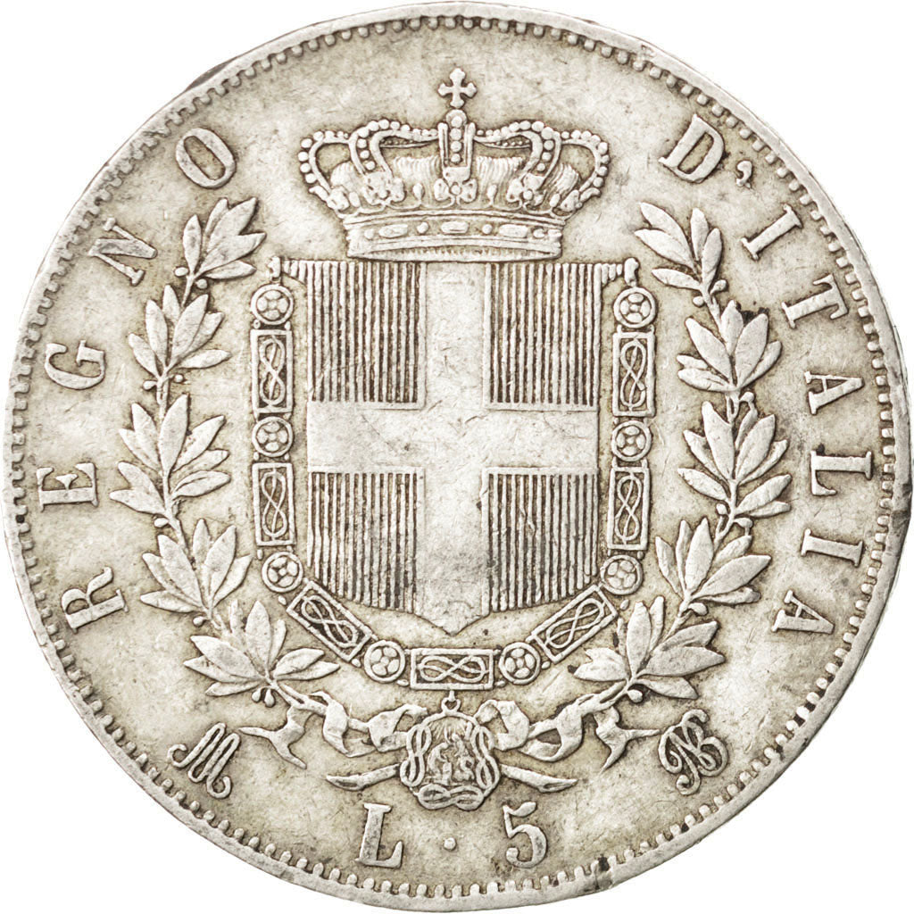 Coin, Italy, Vittorio Emanuele II, 5 Lire, 1875, Milan, VF(30-35), Silver