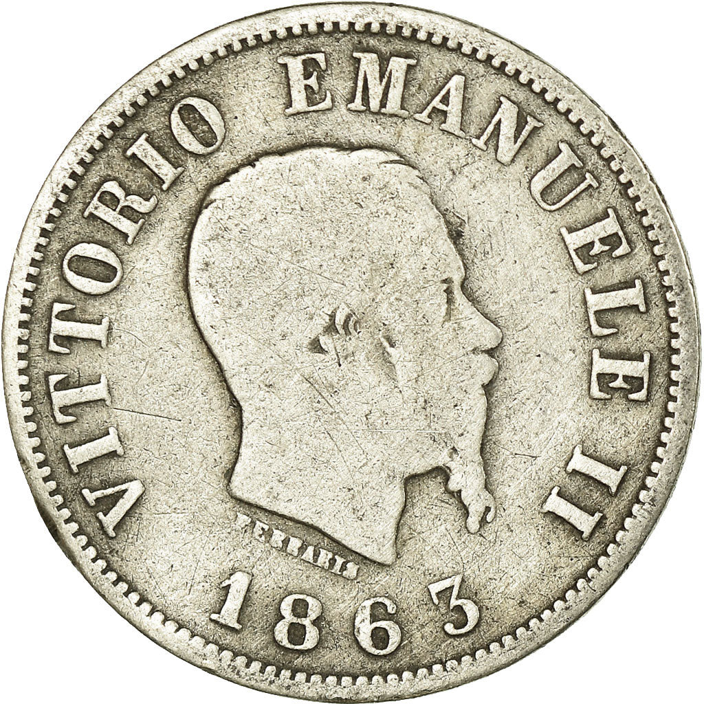 Monnaie, Italie, Vittorio Emanuele II, 50 Centesimi, 1863, Milan, TB, Argent