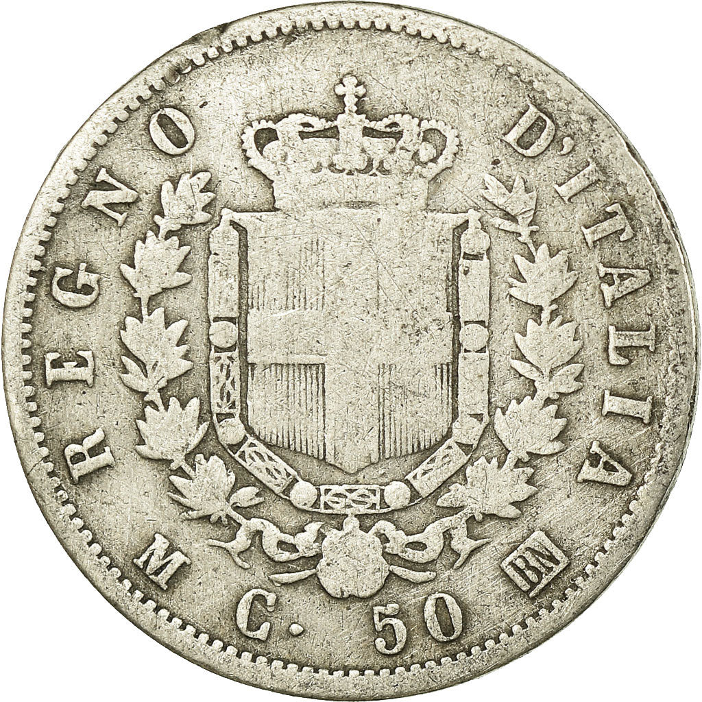Monnaie, Italie, Vittorio Emanuele II, 50 Centesimi, 1863, Milan, TB, Argent