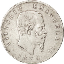 ITALY, 5 Lire, 1875, Milan, KM #8.3, VF(20-25), Silver, 24.77
