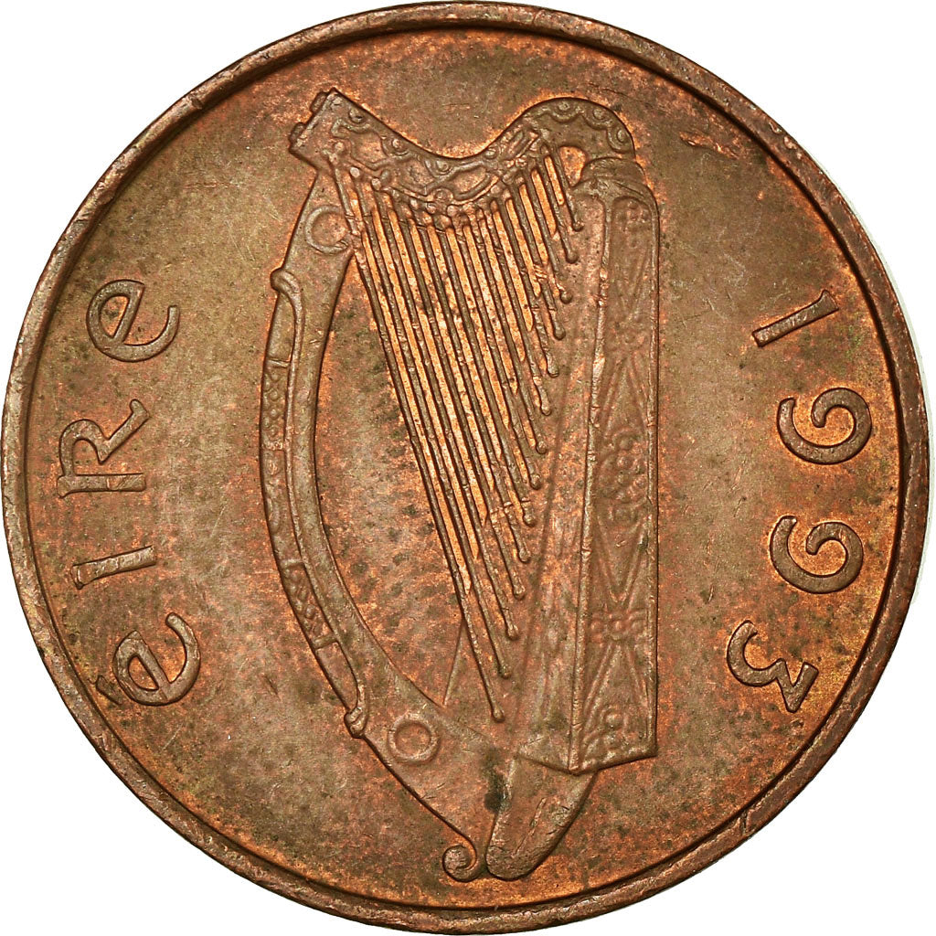 Moeda, REPÚBLICA DA IRLANDA, Penny, 1993, EF(40-45), Aço Cromado a Cobre