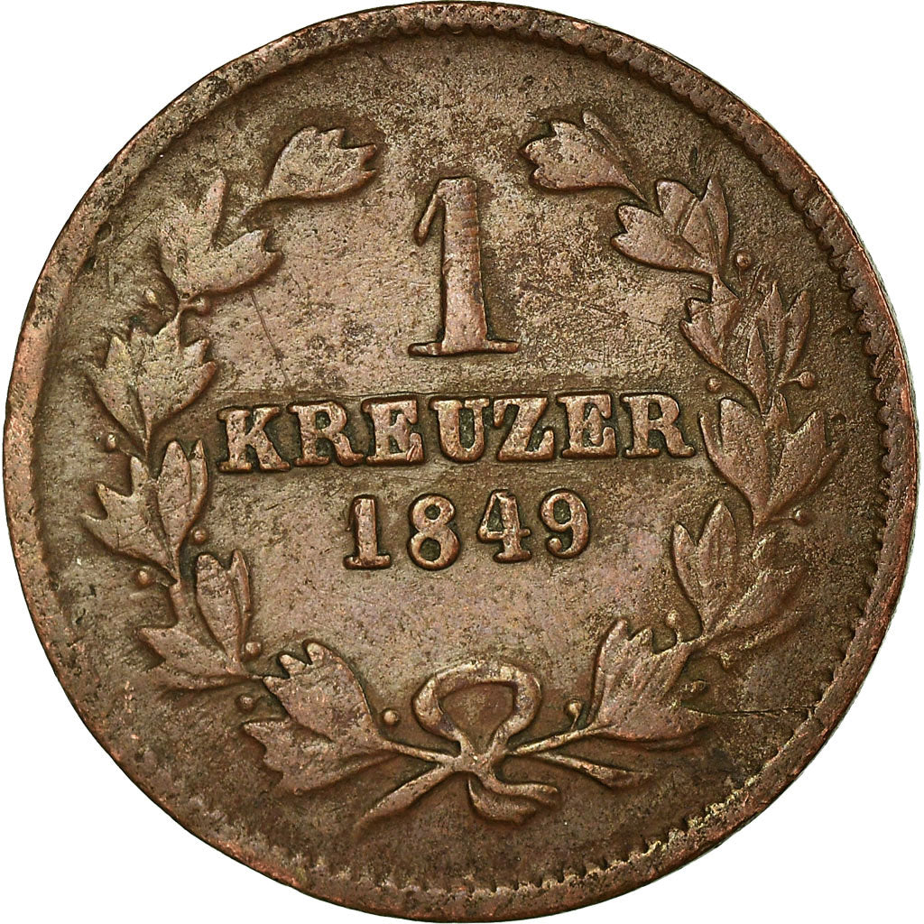 Coin, German States, BADEN, Leopold I, Kreuzer, 1849, VF(20-25), Copper