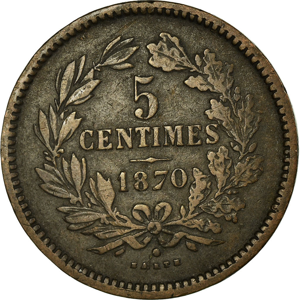 Coin, Luxembourg, William III, 5 Centimes, 1870, Utrecht, VF(30-35), Bronze