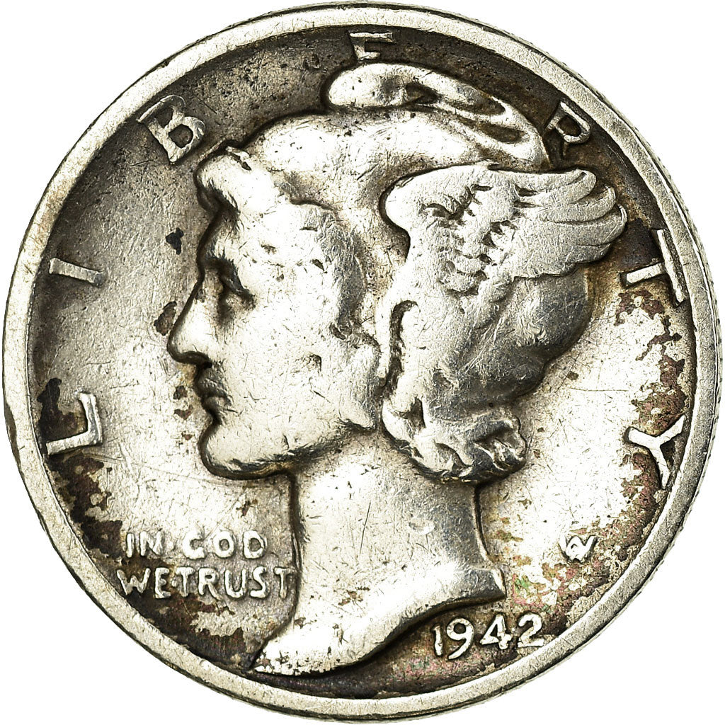 Coin, United States, Mercury Dime, Dime, 1942, U.S. Mint, Philadelphia