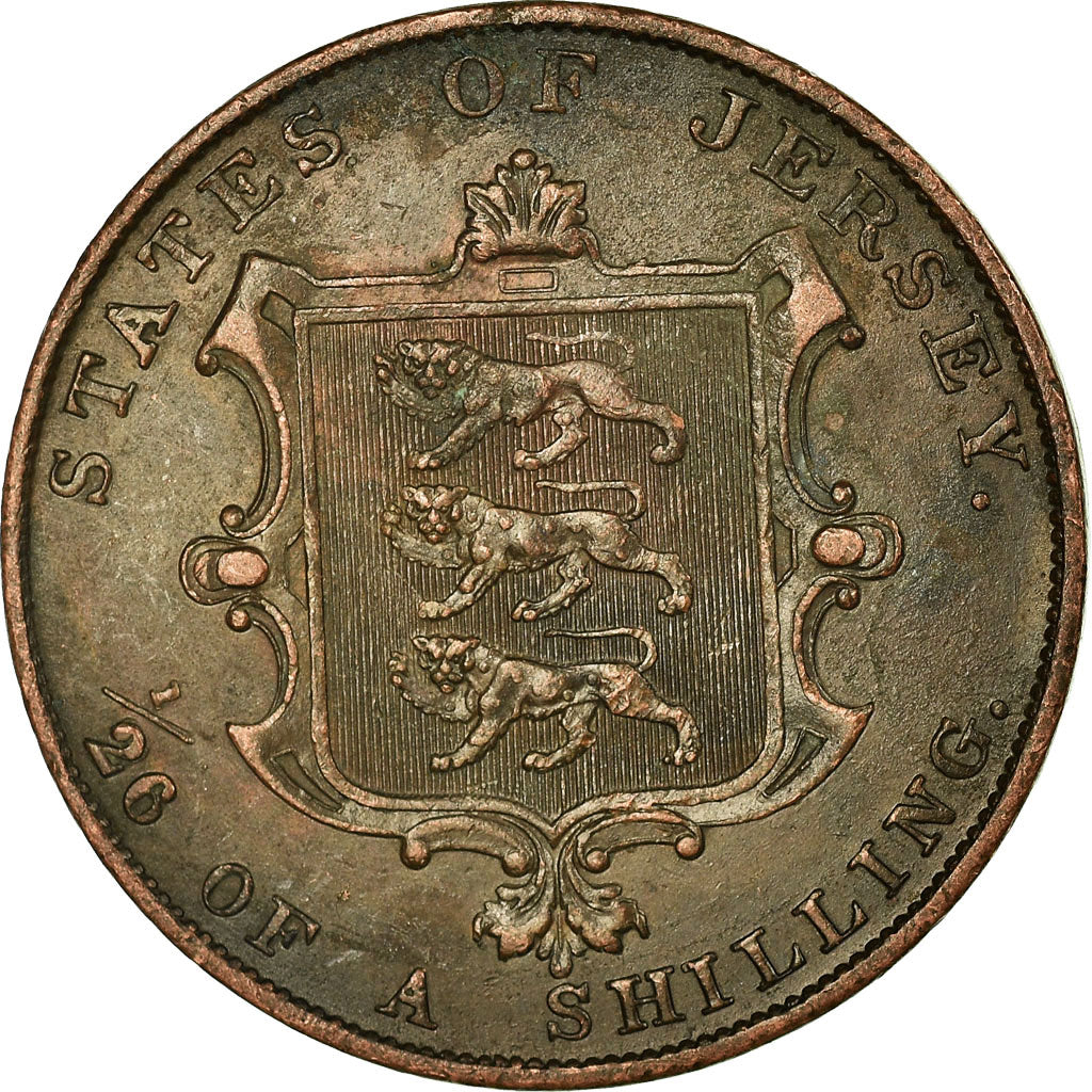 Coin, Jersey, Victoria, 1/26 Shilling, 1844, EF(40-45), Copper, KM:2