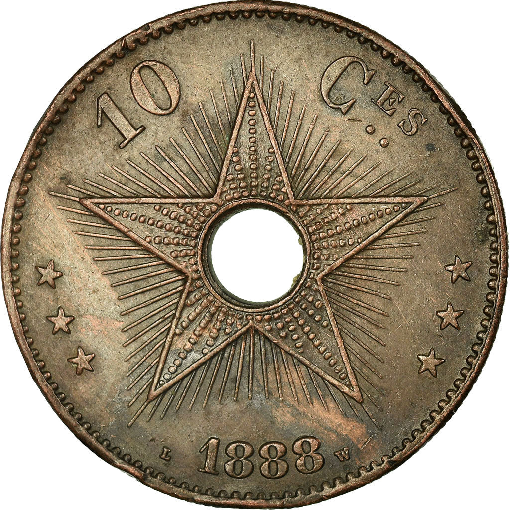 Coin, CONGO FREE STATE, Leopold II, 10 Centimes, 1888, EF(40-45), Copper, KM:4