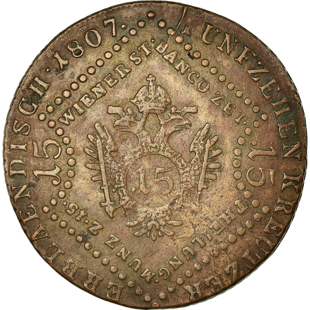 Coin, Austria, Franz II (I), 15 Kreuzer, 1807, VF(30-35), Copper, KM:2138