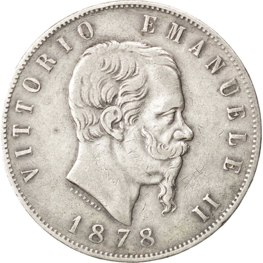ITALY, 5 Lire, 1878, Rome, KM #8.4, VF(20-25), Silver, 24.85