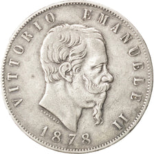 ITALY, 5 Lire, 1878, Rome, KM #8.4, VF(20-25), Silver, 24.85