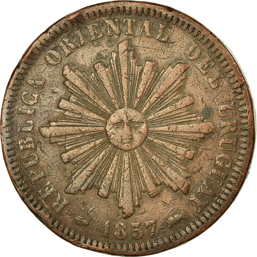 Coin, Uruguay, 40 Centesimos, 1857, Lyon, France, VF(30-35), Copper, KM:10