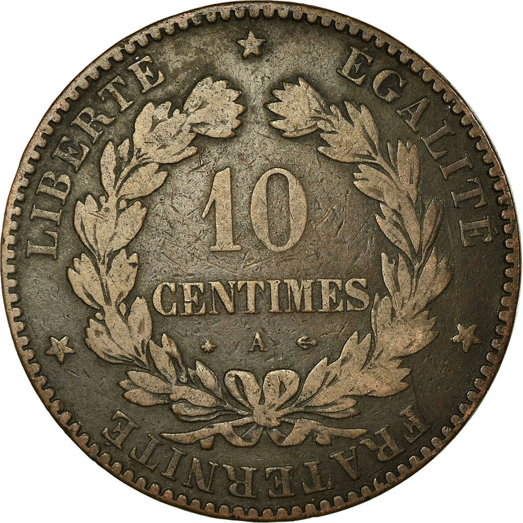 Monnaie, France, Cérès, 10 Centimes, 1876, Paris, TB, Bronze, KM:815.1
